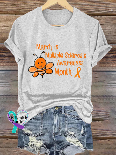 March is Multiple Sclerosis Awareness Month Casual Round Neck Short Sleeve Tee White / S