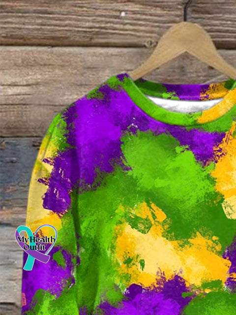 Mardi Gras Splash Color Block Print Sweatshirt