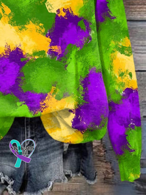Mardi Gras Splash Color Block Print Sweatshirt