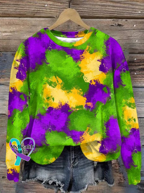 Mardi Gras Splash Color Block Print Sweatshirt As Shown / S