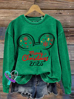 Marry Christmas Vintage Art Print Casual Sweatshirt Green / S
