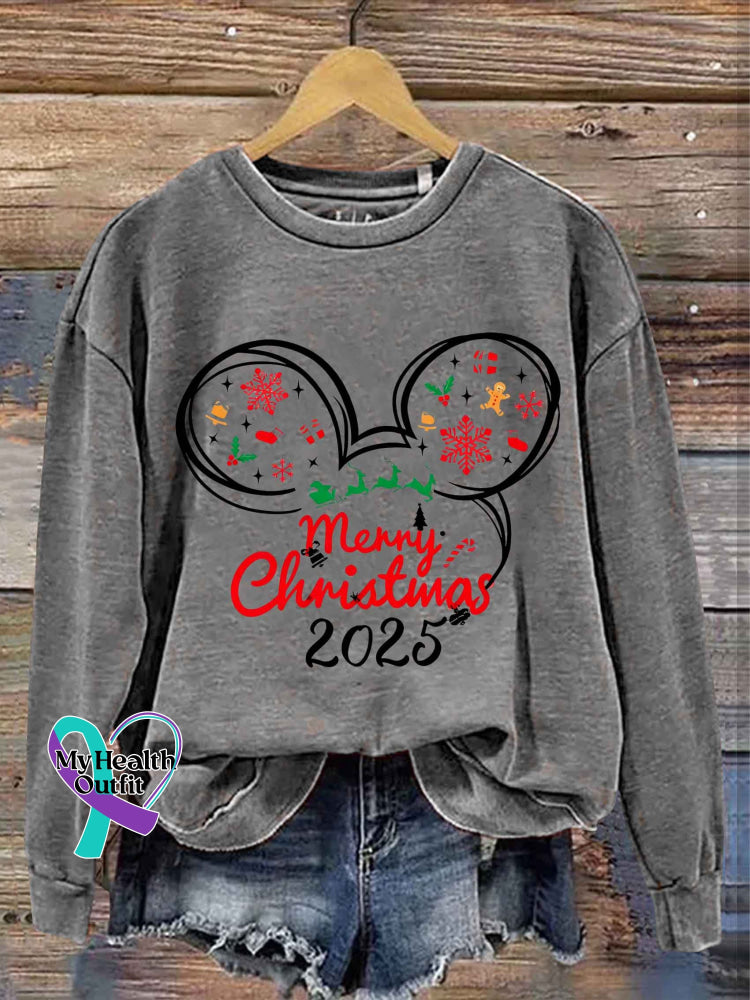 Marry Christmas Vintage Art Print Casual Sweatshirt Grey / S