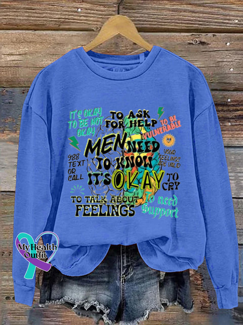 Men Need To Knows It’s Okay Suicide Prevention 988 Printed Casual Sweatshirt Blue / S