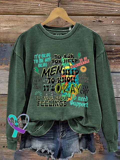 Men Need To Knows It’s Okay Suicide Prevention 988 Printed Casual Sweatshirt Green / S