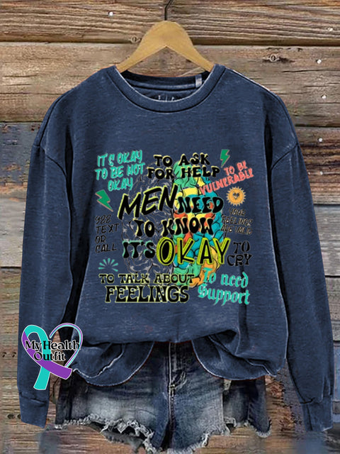 Men Need To Knows It’s Okay Suicide Prevention 988 Printed Casual Sweatshirt NavyBlue / S
