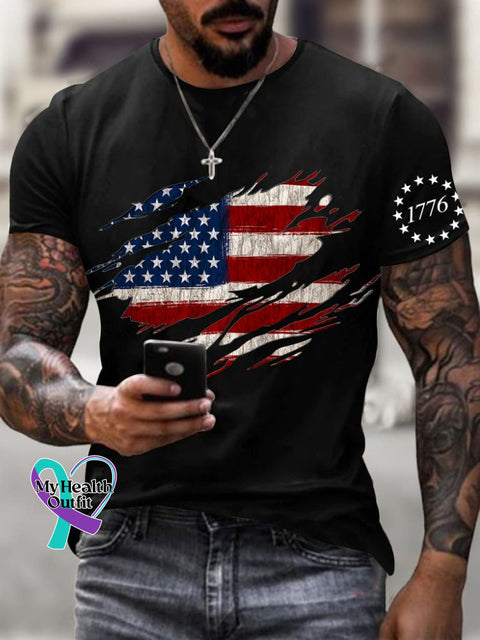 Men’s 1776 Independence Day Printed Round Neck T-Shirt Black / S