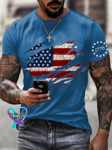 Men’s 1776 Independence Day Printed Round Neck T-Shirt Blue / S
