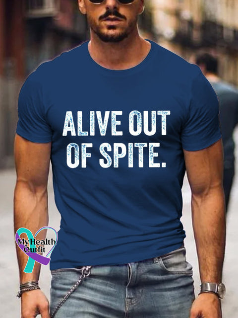 Men’s Alive Out Of Spite Mental Health Awareness Art Print Casual T-Shirt Blue / S