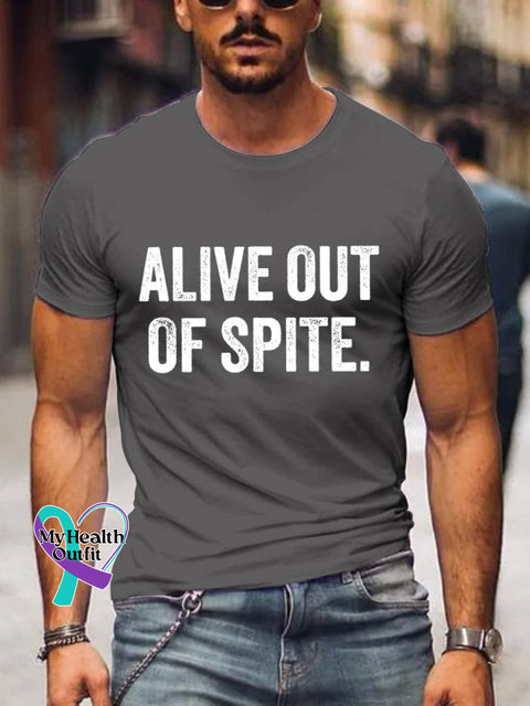 Men’s Alive Out Of Spite Mental Health Awareness Art Print Casual T-Shirt Grey / S