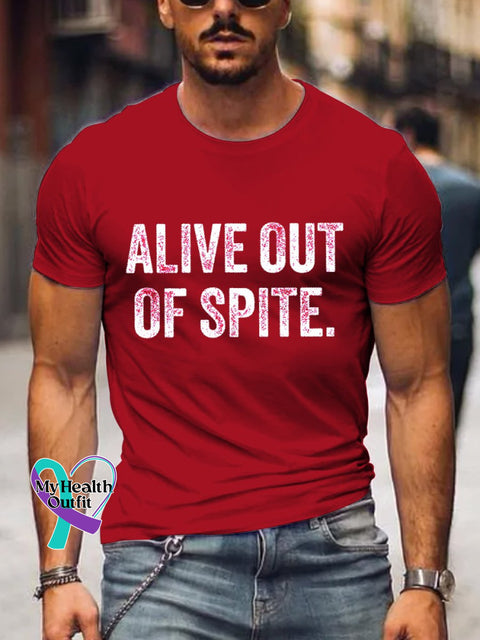 Men’s Alive Out Of Spite Mental Health Awareness Art Print Casual T-Shirt Red / S