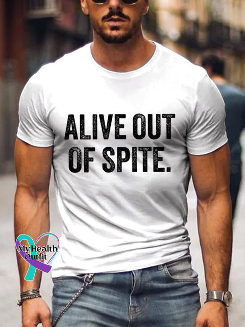 Men’s Alive Out Of Spite Mental Health Awareness Art Print Casual T-Shirt White / S