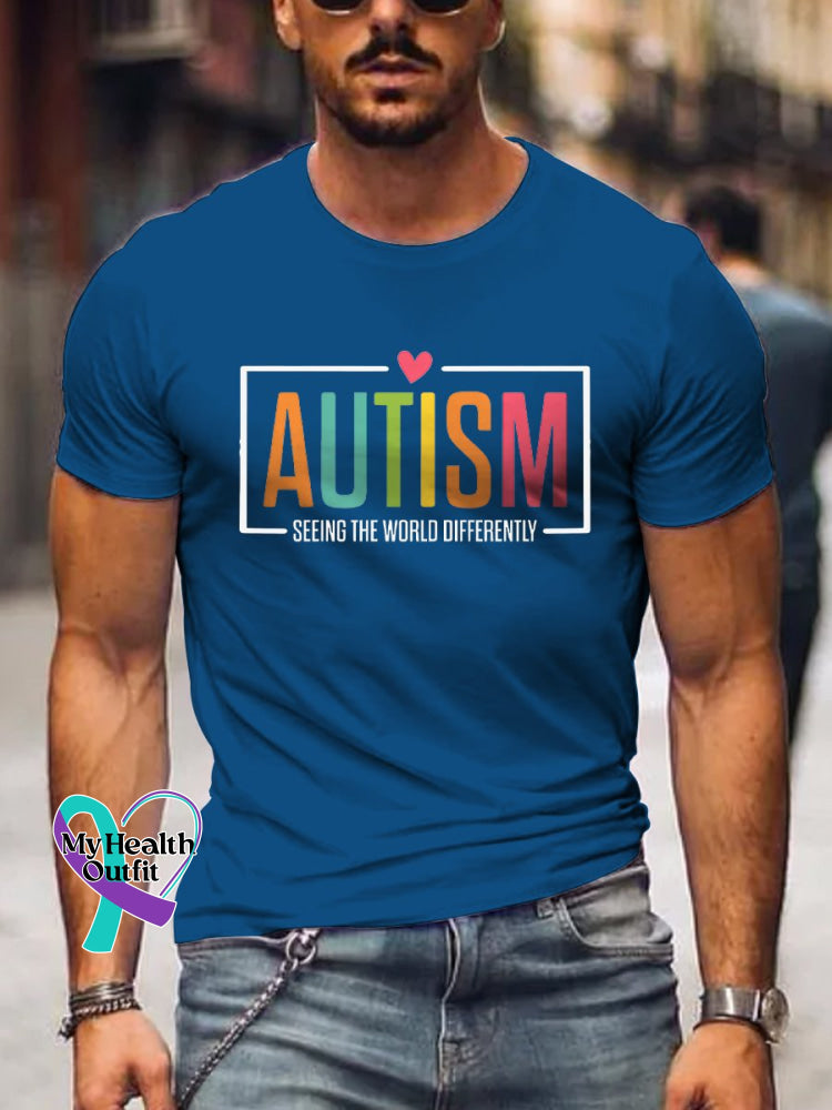 Men’s Autism Awareness Seeing The World Differently T-Shirt Blue / S
