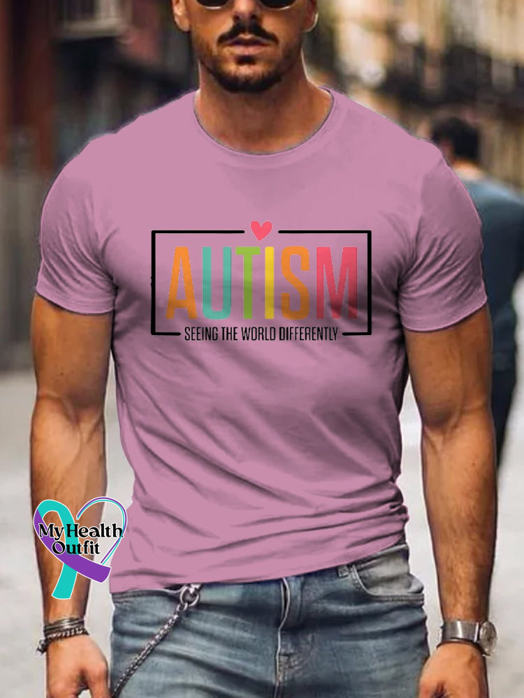 Men’s Autism Awareness Seeing The World Differently T-Shirt Pink / S