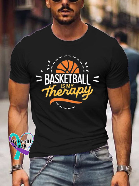 Men’s Basketball Is My Therapy Art Print Casual T-Shirt Black / S