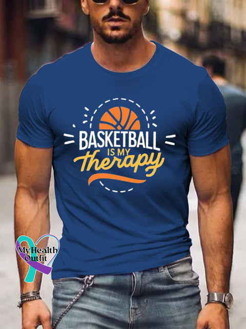Men’s Basketball Is My Therapy Art Print Casual T-Shirt Blue / S