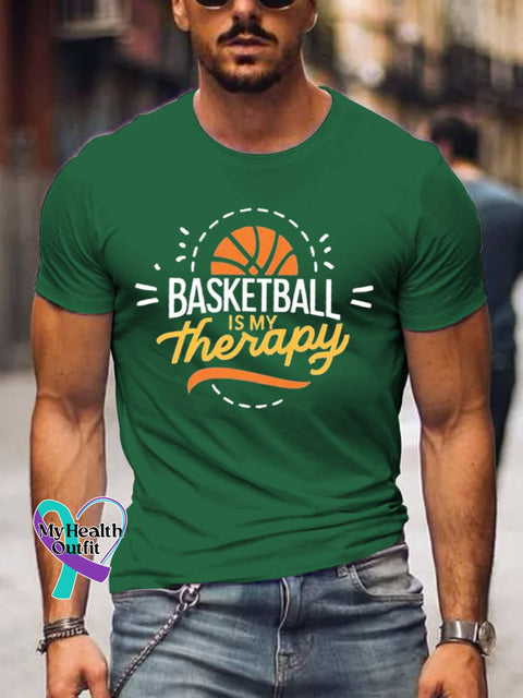 Men’s Basketball Is My Therapy Art Print Casual T-Shirt Green / S