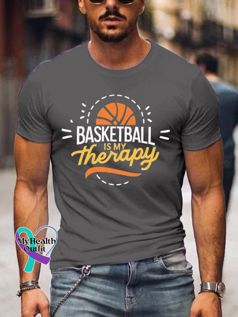 Men’s Basketball Is My Therapy Art Print Casual T-Shirt Grey / S