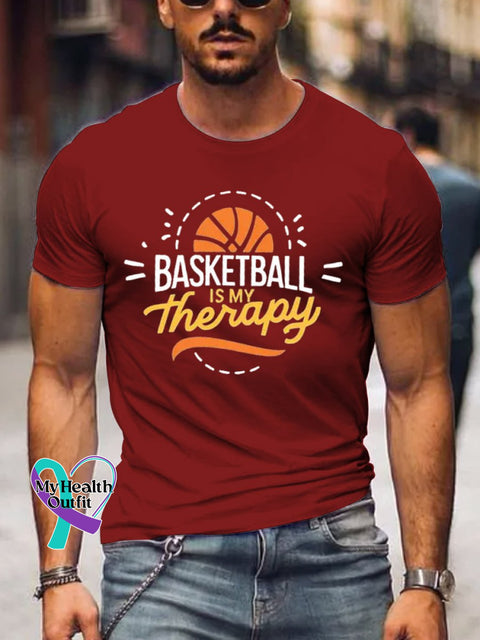 Men’s Basketball Is My Therapy Art Print Casual T-Shirt Red / S