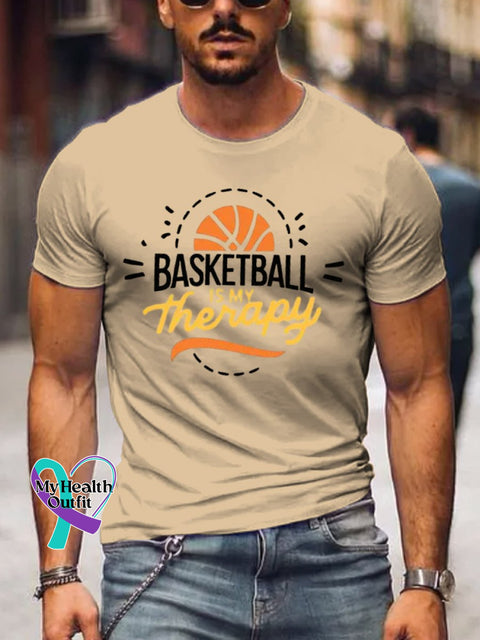 Men’s Basketball Is My Therapy Art Print Casual T-Shirt Sand / S
