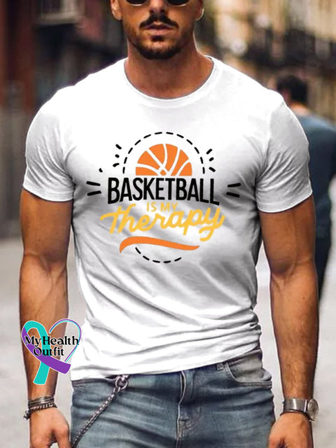 Men’s Basketball Is My Therapy Art Print Casual T-Shirt White / S