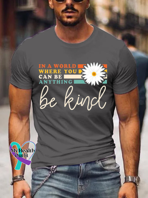 Men’s Be Kind Art Print Casual T-Shirt Grey / S