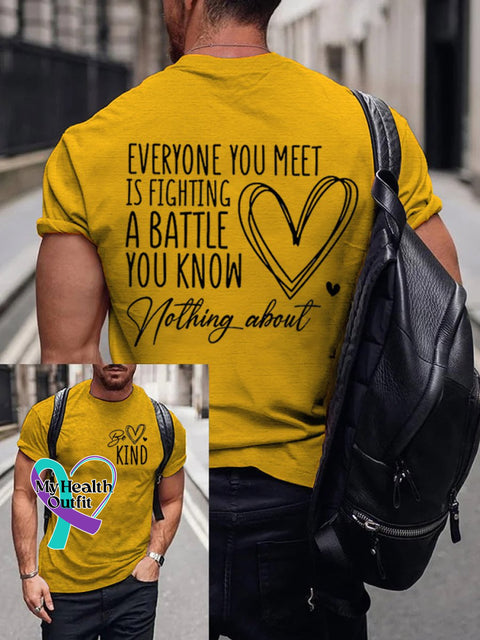 Men’s Be Kind Art Print Casual T-Shirt Yellow / S