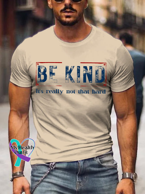 Men’s Be Kind It’s Really Not That Hard Art Print T-Shirt Khaki / S