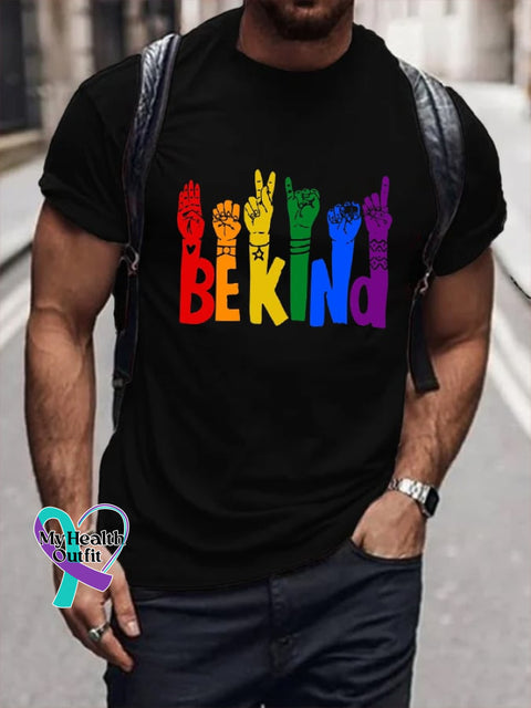 Men’s Be Kind Rainbow Print T-Shirt Black / S