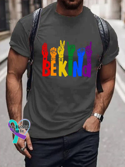 Men’s Be Kind Rainbow Print T-Shirt Dark Grey / S