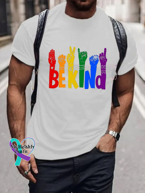 Men’s Be Kind Rainbow Print T-Shirt White / S