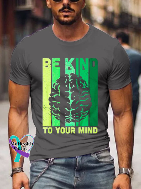 Men’s Be Kind To Your Mind Art Print Casual T-Shirt Grey / S