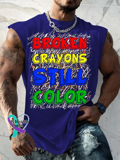 Men’s Broken Crayons Still Color Casual Print Wide Shoulder Vest Blue / S