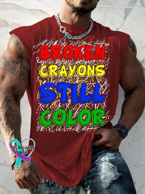 Men’s Broken Crayons Still Color Casual Print Wide Shoulder Vest Windred / S