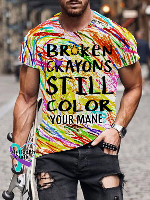 Men’s Broken Crayons Still Color Custom Name Mental Health Motivational Print T-Shirt Multicolor2