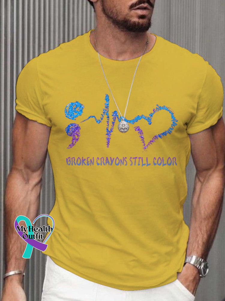 Men’s Broken Crayons Still Color Mental Health Matters Awareness T-Shirt Yellow / S