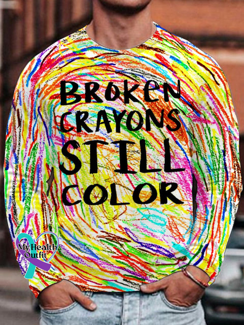 Men’s Broken Crayons Still Color Mental Health Motivational Print Long Sleeve T-Shirt Multicolor / S