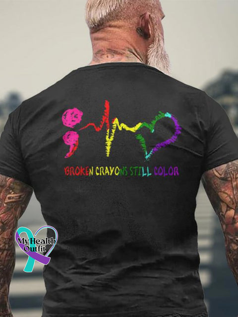 Men’s Broken Crayons Still Color Mental Health Print T-Shirt Black / S