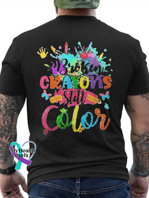 Men’s Broken Crayons Still Color Mental Health Print T-Shirt Black / S