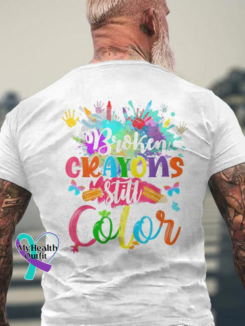 Men’s Broken Crayons Still Color Mental Health Print T-Shirt White / S