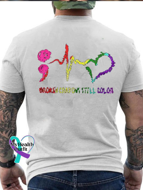 Men’s Broken Crayons Still Color Mental Health Print T-Shirt White / S