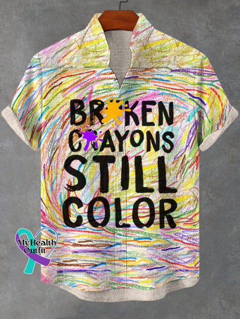 Men’s Broken Crayons Still Color Print Linen Blend Shirt Multicolor / S