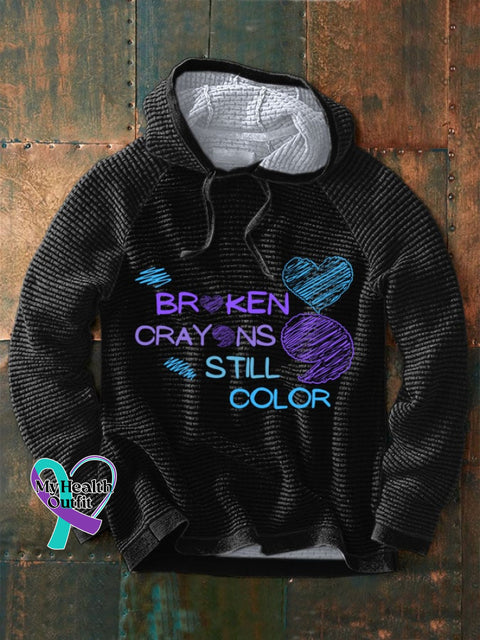 Men’s Broken Crayons Still Color Print Waffle Hoodie Black / S