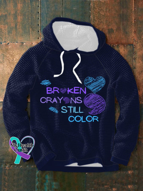 Men’s Broken Crayons Still Color Print Waffle Hoodie Dark Blue / S