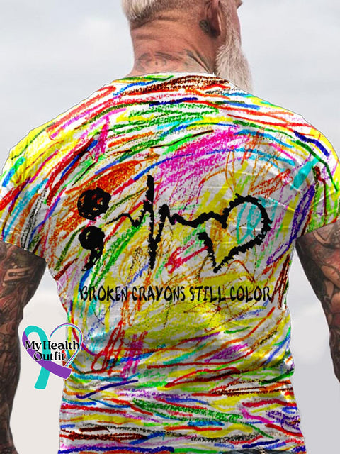 Men’s Broken Crayons Still Color Suicide Awareness Art Pattern Print Casual T-Shirt Multicolor / S