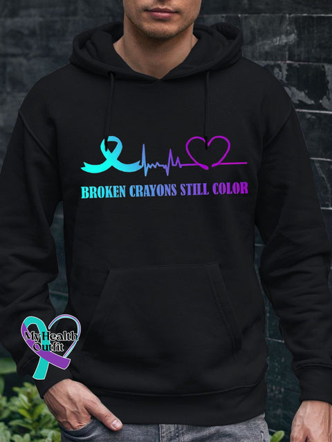 Men’s Broken Crayons Still Color Suicide Prevention Awareness Print Casual Hoodie Black / S