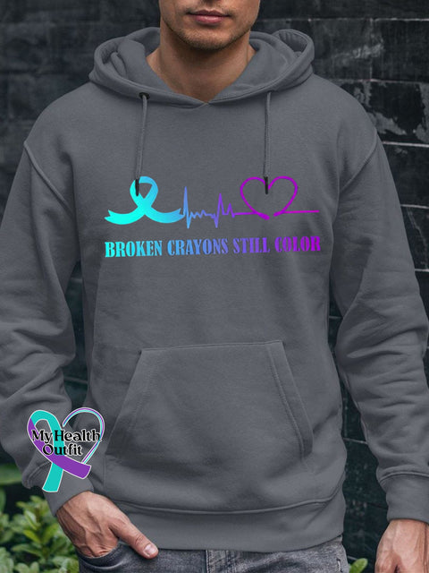 Men’s Broken Crayons Still Color Suicide Prevention Awareness Print Casual Hoodie Grey / S