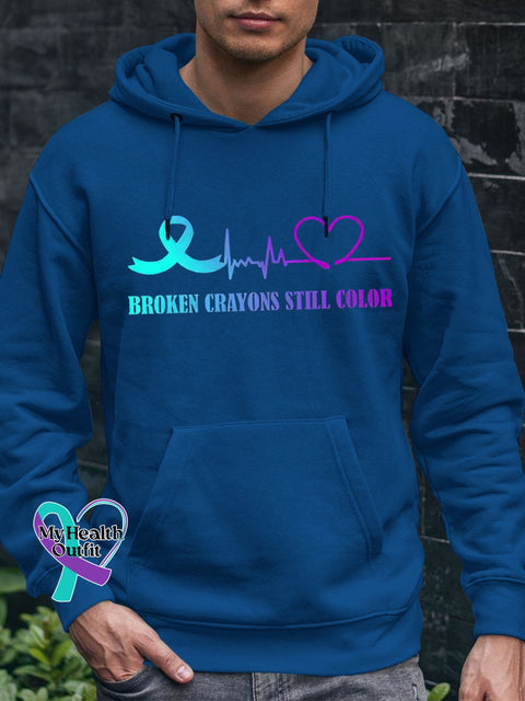 Men’s Broken Crayons Still Color Suicide Prevention Awareness Print Casual Hoodie Navy / S
