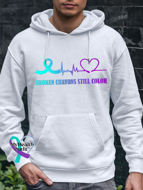 Men’s Broken Crayons Still Color Suicide Prevention Awareness Print Casual Hoodie White / S