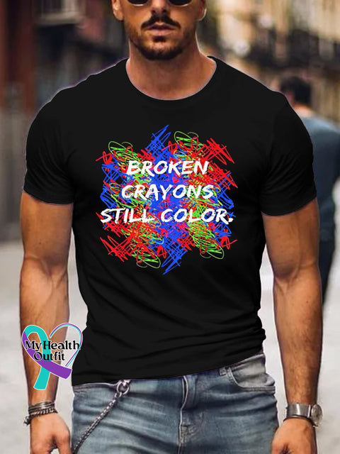 Men’s Broken Crayons Still Color Suicide Prevention Awareness Print T-Shirt Black / S