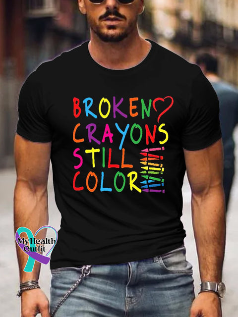 Men’s Broken Crayons Still Color Suicide Prevention Awareness Print T-Shirt Black / S
